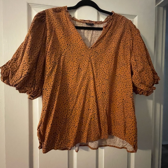 Ann Taylor Tops - Ann Taylor Orange Puff Sleeve Linen Blouse